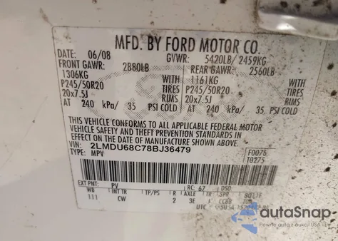 2008 Lincoln Mkx из США, поврежденный, VIN 2LMDU68C78BJ36479